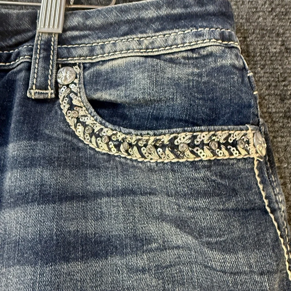 Miss Me Womens 32 Bootcut Jeans Sequin Embellished Stretch Medium Wash